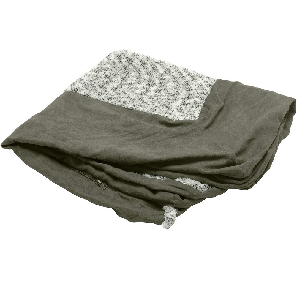image:imageFurhaven Replacement Dog Bed Cover TwoTone Faux Fur amp Suede L Shaped Chaise Machine Washable Stone Gray Jumbo XLargeDark Sage