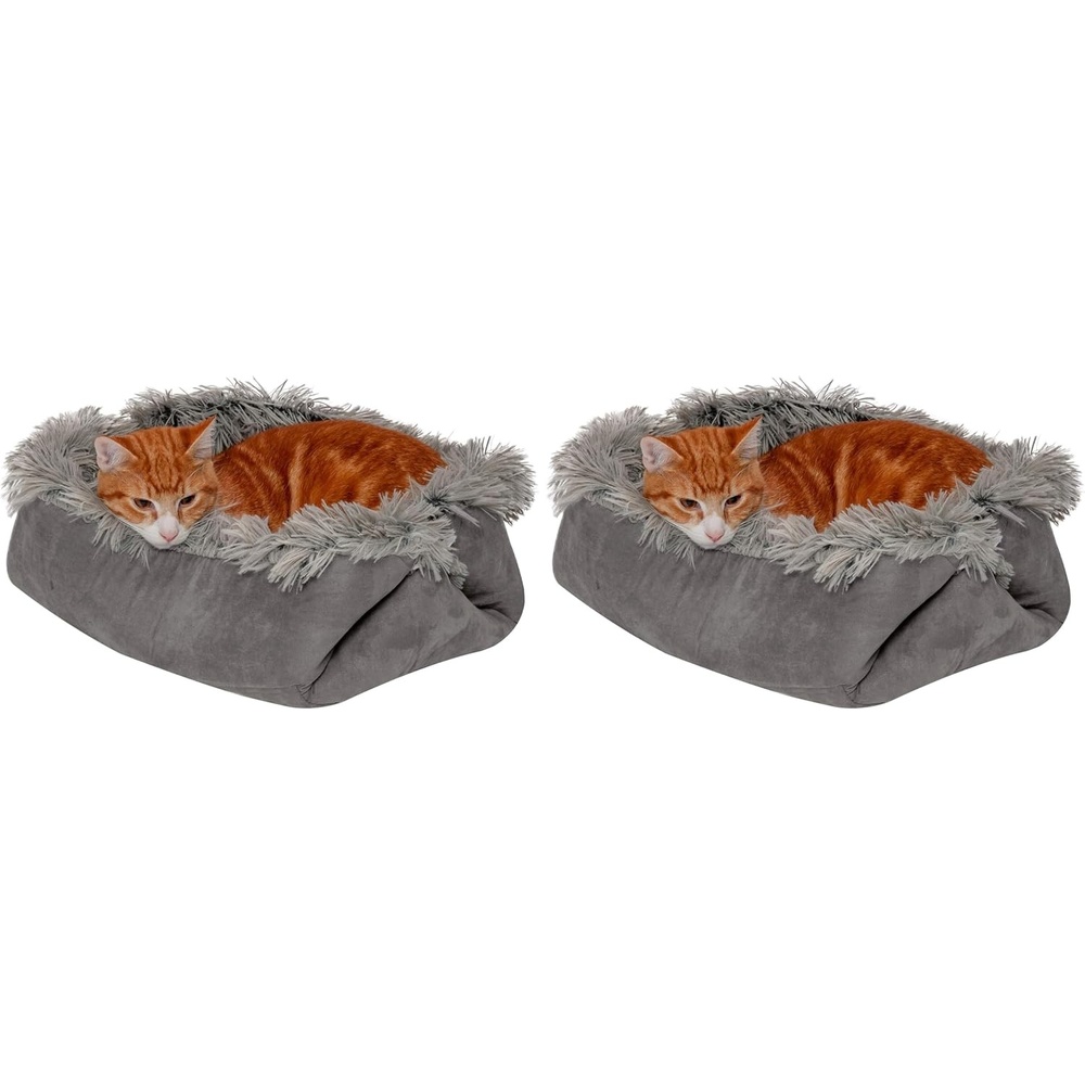 image:imageFurhaven SelfWarming Cat Bed for Indoor Cats 4Bedsin1 amp Washable  Plush Long Faux Fur Convertible Cuddler  Gray SmallSmall Pack of 2