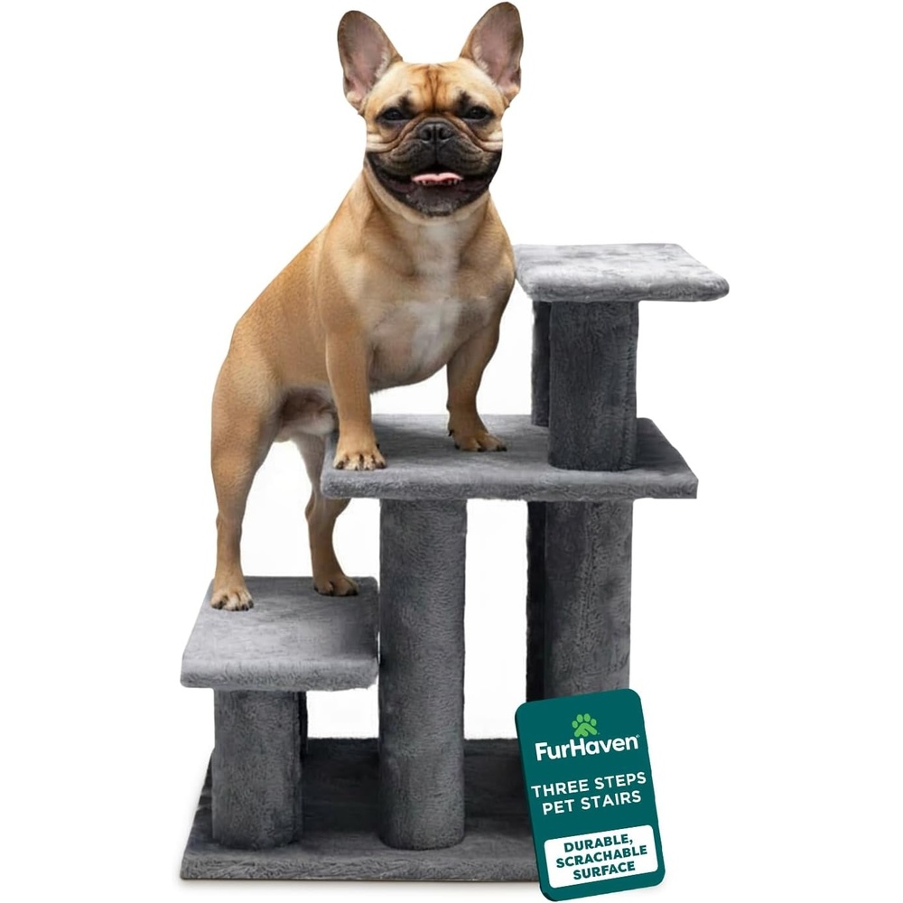 image:imageFurhaven Steady Paws MultiStep Pet Stairs for High Beds amp Sofas  Cream 3StepGray