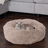 FurHaven 23″ Calming Donut Dog Bed for Small Dogs & Cats, Round Plush Donut Design with Soft Filling for Snuggling Comfort, Removable Washable Cover, Small, Shaggy Faux Fur, Mist Gray(Taupe)