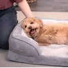 FurHaven Cooling Gel Dog Bed for Large Dogs, Perfect Comfort Sofa Bed, Cool Gel-Top Foam & Solid Orthopedic Foam Base for Joint Support, Removable Washable Cover, Jumbo XL, Plush & Velvet, Brownstone(Granite Gray)
