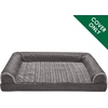 FurHaven Dog Bed Cover Replacement, Sofa-Style Design with Soft, Breathable Fabric for Cozy Comfort, Machine Washable, Jumbo Plus XXL, Plush & Velvet Waves, Brownstone(Charcoal)