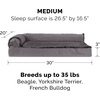Furhaven Cooling Gel Dog Bed for Large Dogs w/ Removable Bolsters & Washable Cover, For Dogs Up to 125 lbs – Two-Tone Plush Faux Fur & Suede L Shaped Chaise – Espresso, Jumbo Plus/XXL((Plush & Velvet) Platinum Gray)