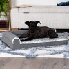 Furhaven Cooling Gel Dog Bed for Large Dogs w/ Removable Bolsters & Washable Cover, For Dogs Up to 125 lbs – Two-Tone Plush Faux Fur & Suede L Shaped Chaise – Espresso, Jumbo Plus/XXL((Two-Tone Faux Fur & Suede) Stone Gray)