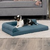 Furhaven Cooling Gel Dog Bed for Large Dogs w/ Removable Bolsters & Washable Cover, For Dogs Up to 125 lbs – Two-Tone Plush Faux Fur & Suede L Shaped Chaise – Espresso, Jumbo Plus/XXL((Quilted Paw) Bluestone)