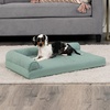 Furhaven Cooling Gel Dog Bed for Large Dogs w/ Removable Bolsters & Washable Cover, For Dogs Up to 125 lbs – Two-Tone Plush Faux Fur & Suede L Shaped Chaise – Espresso, Jumbo Plus/XXL((Quilted Paw) Iceberg Green)