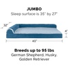 Furhaven Cooling Gel Dog Bed for Large Dogs w/ Removable Bolsters & Washable Cover, For Dogs Up to 125 lbs – Two-Tone Plush Faux Fur & Suede L Shaped Chaise – Espresso, Jumbo Plus/XXL((Two-Tone Faux Fur & Suede) Marine Blue)