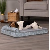 Furhaven Cooling Gel Dog Bed for Large Dogs w/ Removable Bolsters & Washable Cover, For Dogs Up to 125 lbs – Two-Tone Plush Faux Fur & Suede L Shaped Chaise – Espresso, Jumbo Plus/XXL((Plush & Almond Print) Gray Almonds)