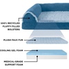 Furhaven Cooling Gel Dog Bed for Large Dogs w/ Removable Bolsters & Washable Cover, For Dogs Up to 125 lbs – Two-Tone Plush Faux Fur & Suede L Shaped Chaise – Espresso, Jumbo Plus/XXL((Two-Tone Faux Fur & Suede) Marine Blue)