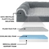 Furhaven Cooling Gel Dog Bed for Large Dogs w/ Removable Bolsters & Washable Cover, For Dogs Up to 125 lbs – Two-Tone Plush Faux Fur & Suede L Shaped Chaise – Espresso, Jumbo Plus/XXL((Two-Tone Faux Fur & Suede) Stone Gray)