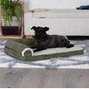 Furhaven Cooling Gel Dog Bed for Large Dogs w/ Removable Bolsters & Washable Cover, For Dogs Up to 125 lbs – Two-Tone Plush Faux Fur & Suede L Shaped Chaise – Espresso, Jumbo Plus/XXL((Two-Tone Faux Fur & Suede) Dark Sage)