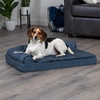 Furhaven Cooling Gel Dog Bed for Large Dogs w/ Removable Bolsters & Washable Cover, For Dogs Up to 125 lbs – Two-Tone Plush Faux Fur & Suede L Shaped Chaise – Espresso, Jumbo Plus/XXL((Plush & Almond Print) Blue Almonds)