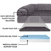 Furhaven Cooling Gel Dog Bed for Large Dogs w/ Removable Bolsters & Washable Cover, For Dogs Up to 125 lbs – Two-Tone Plush Faux Fur & Suede L Shaped Chaise – Espresso, Jumbo Plus/XXL((Plush & Velvet) Platinum Gray)