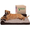 Furhaven Cooling Gel Dog Bed for Large Dogs w/ Removable Bolsters & Washable Cover, For Dogs Up to 125 lbs – Two-Tone Plush Faux Fur & Suede L Shaped Chaise – Espresso, Jumbo Plus/XXL((Two-Tone Faux Fur & Suede) Espresso)