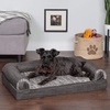 Furhaven Cooling Gel Dog Bed for Large Dogs w/ Removable Bolsters & Washable Cover, For Dogs Up to 95 lbs – Luxe Faux Fur & Performance Linen Sofa – Charcoal, Jumbo/XL(Charcoal)