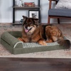 Furhaven Memory Foam Dog Bed for Large Dogs w/ Removable Bolsters & Washable Cover, For Dogs Up to 95 lbs – Two-Tone Plush Faux Fur & Suede L Shaped Chaise – Stone Gray, Jumbo/XL((Quilted Paw) Iceberg Green)