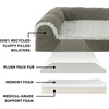 Furhaven Memory Foam Dog Bed for Large Dogs w/ Removable Bolsters & Washable Cover, For Dogs Up to 95 lbs – Two-Tone Plush Faux Fur & Suede L Shaped Chaise – Stone Gray, Jumbo/XL((Quilted Paw) Iceberg Green)