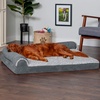 Furhaven Memory Foam Dog Bed for Large Dogs w/ Removable Bolsters & Washable Cover, For Dogs Up to 95 lbs – Two-Tone Plush Faux Fur & Suede L Shaped Chaise – Stone Gray, Jumbo/XL((Quilted Paw) Bluestone)