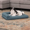 Furhaven Orthopedic Dog Bed for Medium/Small Dogs w/ Removable Bolsters & Washable Cover, For Dogs Up to 35 lbs – Two-Tone Plush Faux Fur & Suede L Shaped Chaise – Dark Sage, Medium(Bluestone)