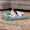 Furhaven Orthopedic Dog Bed for Medium/Small Dogs w/ Removable Bolsters & Washable Cover, For Dogs Up to 35 lbs – Two-Tone Plush Faux Fur & Suede L Shaped Chaise – Dark Sage, Medium(Iceberg Green)