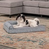 Furhaven Orthopedic Dog Bed for Medium/Small Dogs w/ Removable Bolsters & Washable Cover, For Dogs Up to 35 lbs – Two-Tone Plush Faux Fur & Suede L Shaped Chaise – Dark Sage, Medium(Gray Almonds)