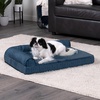 Furhaven Orthopedic Dog Bed for Medium/Small Dogs w/ Removable Bolsters & Washable Cover, For Dogs Up to 35 lbs – Two-Tone Plush Faux Fur & Suede L Shaped Chaise – Dark Sage, Medium(Blue Almonds)
