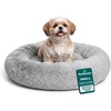 FurHaven 23″ Calming Donut Dog Bed for Small Dogs & Cats, Round Plush Donut Design with Soft Filling for Snuggling Comfort, Removable Washable Cover, Small, Shaggy Faux Fur, Mist Gray(Mist Gray)