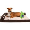 FurHaven Orthopedic Dog Bed for Large Dogs, L-Shaped Chaise Contour Mattress with Solid Orthopedic Foam Slab for Joint Support, Removable Washable Cover, Jumbo Plus XXL, Faux Fur & Suede, Espresso(Dino Toy + Espresso)
