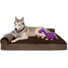 FurHaven Orthopedic Dog Bed for Large Dogs, L-Shaped Chaise Contour Mattress with Solid Orthopedic Foam Slab for Joint Support, Removable Washable Cover, Jumbo Plus XXL, Faux Fur & Suede, Espresso(Dino Toy + Sable Brown)