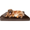 FurHaven Orthopedic Dog Bed for Large Dogs, L-Shaped Chaise Contour Mattress with Solid Orthopedic Foam Slab for Joint Support, Removable Washable Cover, Jumbo Plus XXL, Faux Fur & Suede, Espresso(Rooster Toy + Sable Brown)