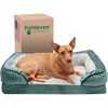 FurHaven Orthopedic Dog Bed for Medium Dogs, Perfect Comfort Sofa with Removable Bolsters with Orthopedic Egg Crate Foam for Joint Support, Washable Cover, Medium, Plush & Velvet Waves, Brownstone(Celadon Green)