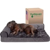 Furhaven Cooling Gel Dog Bed for Large Dogs w/ Removable Bolsters & Washable Cover, For Dogs Up to 125 lbs – Two-Tone Plush Faux Fur & Suede L Shaped Chaise – Espresso, Jumbo Plus/XXL((Plush & Velvet) Platinum Gray)