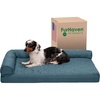 Furhaven Cooling Gel Dog Bed for Large Dogs w/ Removable Bolsters & Washable Cover, For Dogs Up to 125 lbs – Two-Tone Plush Faux Fur & Suede L Shaped Chaise – Espresso, Jumbo Plus/XXL((Quilted Paw) Bluestone)