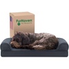 Furhaven Cooling Gel Dog Bed for Large Dogs w/ Removable Bolsters & Washable Cover, For Dogs Up to 95 lbs – Luxe Faux Fur & Performance Linen Sofa – Charcoal, Jumbo/XL(Iron Gray)