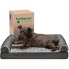Furhaven Cooling Gel Dog Bed for Large Dogs w/ Removable Bolsters & Washable Cover, For Dogs Up to 95 lbs – Luxe Faux Fur & Performance Linen Sofa – Charcoal, Jumbo/XL(Charcoal)