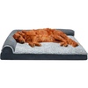 Furhaven Memory Foam Dog Bed for Large Dogs w/ Removable Bolsters & Washable Cover, For Dogs Up to 95 lbs – Two-Tone Plush Faux Fur & Suede L Shaped Chaise – Stone Gray, Jumbo/XL((Quilted Paw) Bluestone)