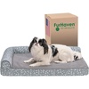 Furhaven Orthopedic Dog Bed for Medium/Small Dogs w/ Removable Bolsters & Washable Cover, For Dogs Up to 35 lbs – Two-Tone Plush Faux Fur & Suede L Shaped Chaise – Dark Sage, Medium(Gray Almonds)