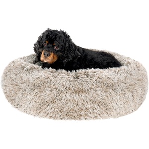 FurHaven 23″ Calming Donut Dog Bed for Small Dogs & Cats, Round Plush Donut Design with Soft Filling for Snuggling Comfort, Removable Washable Cover, Small, Shaggy Faux Fur, Mist Gray(Driftwood)