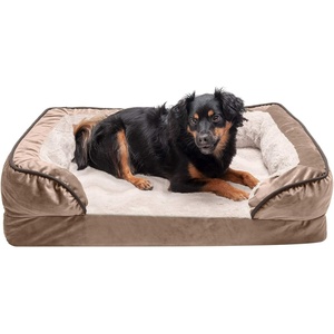 FurHaven Cooling Gel Dog Bed for Large Dogs, Perfect Comfort Sofa Bed, Cool Gel-Top Foam & Solid Orthopedic Foam Base for Joint Support, Removable Washable Cover, Jumbo XL, Plush & Velvet, Brownstone(Brownstone)