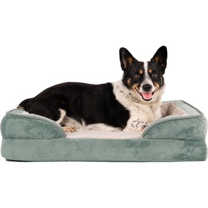 FurHaven Cooling Gel Dog Bed for Large Dogs, Perfect Comfort Sofa Bed, Cool Gel-Top Foam & Solid Orthopedic Foam Base for Joint Support, Removable Washable Cover, Jumbo XL, Plush & Velvet, Brownstone(Celadon Green)