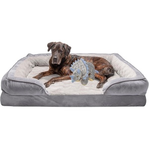 FurHaven Cooling Gel Dog Bed for Large Dogs, Perfect Comfort Sofa Bed, Cool Gel-Top Foam & Solid Orthopedic Foam Base for Joint Support, Removable Washable Cover, Jumbo XL, Plush & Velvet, Brownstone(Dino Toy + Granite Gray)