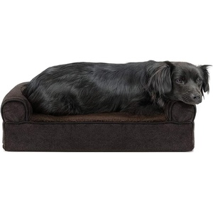 FurHaven Dog Bed Cover Replacement, Sofa-Style Design with Soft, Breathable Fabric for Cozy Comfort, Machine Washable, Jumbo Plus XXL, Plush & Velvet Waves, Brownstone((Sherpa & Chenille) Coffee)