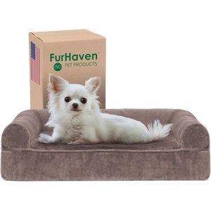 FurHaven Dog Bed Cover Replacement, Sofa-Style Design with Soft, Breathable Fabric for Cozy Comfort, Machine Washable, Jumbo Plus XXL, Plush & Velvet Waves, Brownstone((Faux Fur & Velvet) Driftwood Brown)