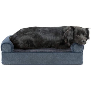 FurHaven Dog Bed Cover Replacement, Sofa-Style Design with Soft, Breathable Fabric for Cozy Comfort, Machine Washable, Jumbo Plus XXL, Plush & Velvet Waves, Brownstone((Sherpa & Chenille) Orion Blue)