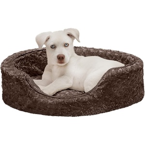 FurHaven Dog Bed for Small Dogs, Oval Lounger with Soft Pillow Cushion Insert for Cozy Comfort, Removable Washable Cover, Small, Faux Fur & Suede, Gray(Plush Chocolate)