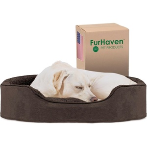 FurHaven Dog Bed for Small Dogs, Oval Lounger with Soft Pillow Cushion Insert for Cozy Comfort, Removable Washable Cover, Small, Faux Fur & Suede, Gray(Terry & Suede Espresso)