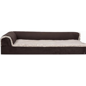 FurHaven Orthopedic Dog Bed for Large Dogs, L-Shaped Chaise Contour Mattress with Solid Orthopedic Foam Slab for Joint Support, Removable Washable Cover, Jumbo Plus XXL, Faux Fur & Suede, Espresso(Sable Brown)
