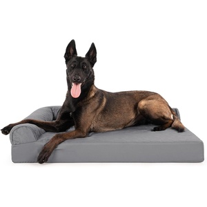 FurHaven Orthopedic Dog Bed for Large Dogs, L-Shaped Chaise Contour Mattress with Solid Orthopedic Foam Slab for Joint Support, Removable Washable Cover, Jumbo Plus XXL, Faux Fur & Suede, Espresso(Titanium)