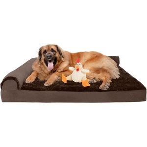 FurHaven Orthopedic Dog Bed for Large Dogs, L-Shaped Chaise Contour Mattress with Solid Orthopedic Foam Slab for Joint Support, Removable Washable Cover, Jumbo Plus XXL, Faux Fur & Suede, Espresso(Rooster Toy + Sable Brown)