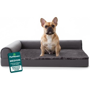 FurHaven Orthopedic Dog Bed for Large Dogs, L-Shaped Chaise Contour Mattress with Solid Orthopedic Foam Slab for Joint Support, Removable Washable Cover, Jumbo Plus XXL, Faux Fur & Suede, Espresso(Platinum Gray)